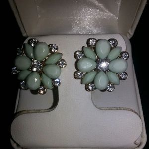 Mint and Gold Flower Earrings